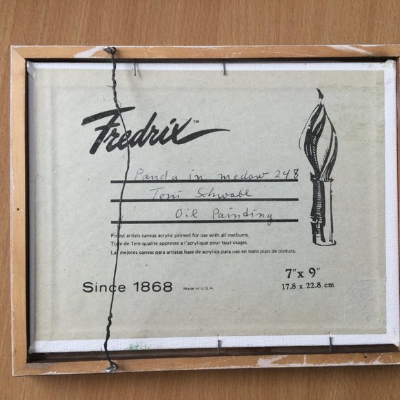 Original oil painting "panda in meadow" canvas board signed framed small - Picture 4 of 4